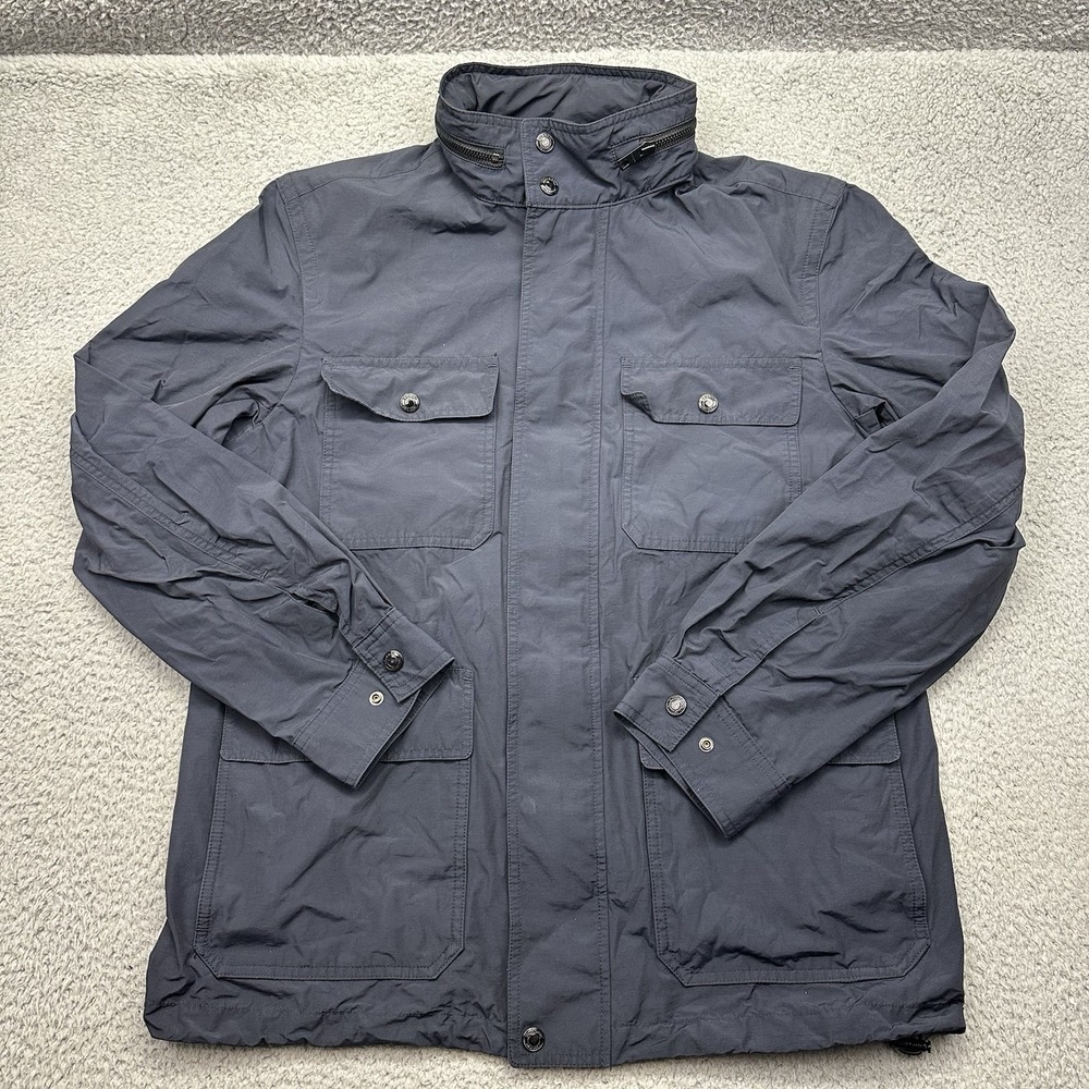 Coach F85329 Mens Large Navy Blue‎ Field Jacket Full Zip Coat w/ Stowable Hood